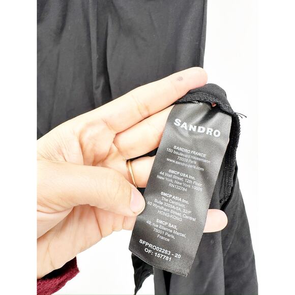 Sandro Black Stitched Ruched Gathered Midi Dress Size 34 NWT - Picture 5 of 6